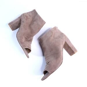 VANELI Barney Suede Ankle Boot Military Beige Open Toe Zip Up Heeled Women's 8M